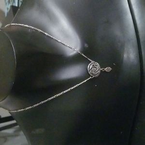 Rosette Pendant Pewter Link Chain Flower Rose Necklace